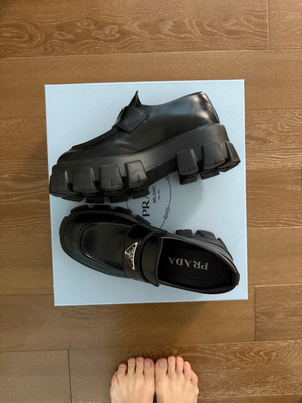 Prada Black Chunky Lug-Sole Leather Loafers